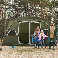 Outsunny 4-8 Person Family Tent, Camping Tent with 2 Room Mesh Windows, Easy Set Up for Backpacking, Hiking, Outdoor, Dark Green(m-1)
