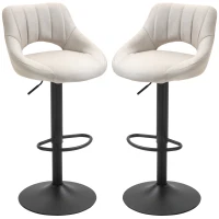 HOMCOM Bar Stools Set of 2, Swivel Counter Height Barstools with Adjustable Height, Linen Upholstered Bar Chairs with Round Metal Base and Footrest, Cream(m-11)