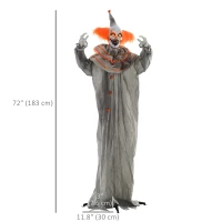 HOMCOM 6' Life Size Orange Classic Clown Outdoor Halloween Decoration Animatronic, Sound and Motion Activated w/ Light Up Eyes(m-3)