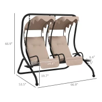 Outsunny 2-Seater Outdoor Porch Swing with Canopy, Patio Swing Chair for Garden, Poolside, Backyard, Beige(m-3)