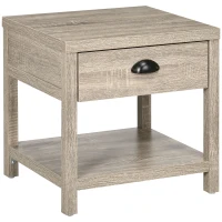 HOMCOM Bedside Table, Side End Table with Charging Station, Drawer and Shelf for Bedroom, 17.7" x 15.7" x 18.1", Oak Tone(m-11)