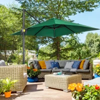 Outsunny 8' x 8' Square Cantilever Umbrella with 360° Rotation, Aluminum Outdoor Cantilever Market Parasol with Crank & Tilt, Garden Sun Canopy Shelter with Cross Base, Green(m-1)