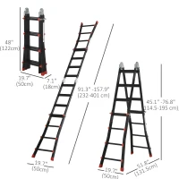 HOMCOM 13FT Aluminum Telescoping Ladder Folding Telescopic Ladder with Adjustable Height Non-Slip Feet 330lb Capacity Black(m-3)