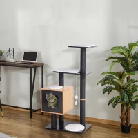 PawHut 47.2" Cat Tree, Kitten Scratcher, Activity Center, Play House with Condo Sisal, Scratching Post, and Mat, Black(m-8)