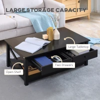 HOMCOM Coffee Table with Storage, Farmhouse Living Room Table with Drawers and Open Shelf, Centre Table with X-frames, Black(m-5)