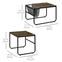 HOMCOM Coffee Table Set of 2, Nesting Tables with Storage Bag and Steel Frame for Living Room, Rustic Brown(m-3)
