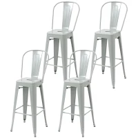 HOMCOM Set of 4 Bar Stools Kitchen Industrial Breakfast Bistro Cafe Metal Frame Silver Grey(m-2)