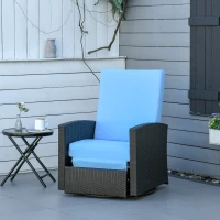 Outsunny Outdoor Rattan Wicker Lounge Chair with Footrest & Soft Cushion for Patio, Garden, Backyard, Sky Blue(m-8)