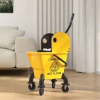 HOMCOM Mop Bucket with Wringer on Wheels for Floor Cleaning, 27.5 Quart Down Press Wringer with Handle and Mop, Yellow(m-9)