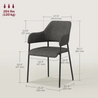 HOMCOM Dining Room Chairs Set of 2, Fabric Kitchen Chairs with Armrests and Steel Legs for Living Room, Black(m-3)