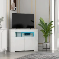 HOMCOM Corner TV Cabinet for 40 inches with LED Lights, High Gloss TV Stand with Cable Management and Open Shelf, White(m-1)