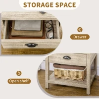 HOMCOM Bedside Table, Side End Table with Charging Station, Drawer and Shelf for Bedroom, 17.7" x 15.7" x 18.1", Oak Tone(m-6)