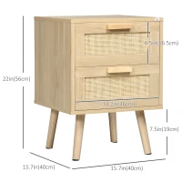 HOMCOM Boho Design Nightstand Set of 2, Side End Table with 2 Drawers for Living Room, Bedroom(m-3)