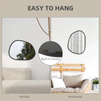 HOMCOM 27.5" x 19.5" Irregular Mirror, Decorative Vanity Mirror with Pine Wood Frame for Bathroom, Living Room, Bedroom, Black(m-5)