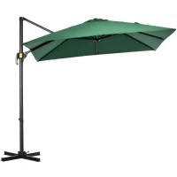 Outsunny 8' x 8' Square Cantilever Umbrella with 360° Rotation, Aluminum Outdoor Cantilever Market Parasol with Crank & Tilt, Garden Sun Canopy Shelter with Cross Base, Green(m-11)