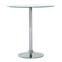 HOMCOM Round Dining Table, Modern Pub Table with Tempered Glass Top, Galvanized Metal Base, Small Dining Table, Silver(m-2)