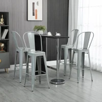 HOMCOM Set of 4 Bar Stools Kitchen Industrial Breakfast Bistro Cafe Metal Frame Silver Grey(m-8)
