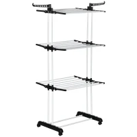HOMCOM Foldable Clothes Drying Rack, 4-Tier Steel Laundry Rack for Drying Clothes with 2 Side Wings and 4 Castors, Indoor and Outdoor Use, Black(m-2)