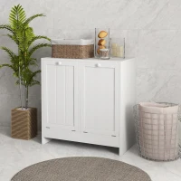 kleankin Tilt-Out Laundry Storage Cabinet, Modern Laundry Hamper with 2 Compartments for Bathroom Washroom, White(m-9)