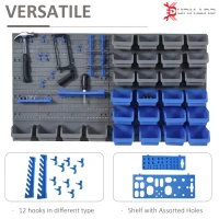 DURHAND 44PC Wall Mounted Storage Bins Parts Rack Kit with 2 Colour Parts, Hardware Screw Tool Organizer with Storage Bins, Pegboard and Hooks, Garage Plastic Organizer, Blue(m-5)