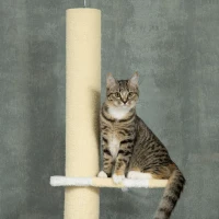 PawHut 87"-102" Floor to Ceiling Cat Tree w/ Sisal Scratching Posts, Anti-tip Kit, Perches, Toy Ball, Yellow(m-9)