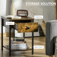 HOMCOM Industrial Side Table with Storage Shelf & Drawer, Accent Table, Versatile Night Stand, for Living Room, Bedroom, Rustic Brown(m-4)