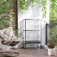 PawHut Bird Cage Conure Parrot Budgie Cage with Bird Perch & Wheels, Black and White(m-1)