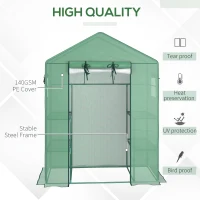 Outsunny Walk-in Mini Greenhouse with Mesh Door & Windows, Portable Garden Green House with 3 Tier Shelves, Water & UV Resistant PE Cover, Green(m-6)