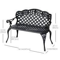 Outsunny Metal Garden Bench, 2 Seater Outdoor Patio Loveseat with Armrest and Floral Scroll Backrest, 42.1"x22.8"x33.5", Black(m-3)