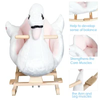 Qaba Soft Warm Kids Rocking Horse Child Plush Ride On Toy Swan Style Playtime with Lullaby Song White(m-5)