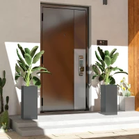 Outsunny 2 Pack Planter Box, 26 Inch Plastic Flower Pots with Water Level Indicator, Drainage Hole and Drain Plug, Dark Grey(m-1)