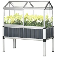 Outsunny 45"x24"x51" Raised Garden Bed with Greenhouse, Windows, Galvanized Steel Frame for Vegetables Flowers Herbs, Dark Grey(m-2)