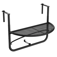 Outsunny Adjustable Balcony Hanging Rail Table Metal Mounting Mini Wall Desk Storage Rack Outdoor Flower Stand, Black(m-11)