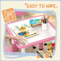 Qaba 5 Pieces Toddler Table and Chair Set, Height Adjustable Activity Table and Chair Set for Nursery Classroom, Pink(m-7)