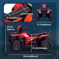 Aosom 12V Kids ATV Quad, 4 Wheeler Battery Powered Electric Vehicle with Music MP3, Headlights, High Low Speed, Treaded Tires, for Boys and Girls Ages 37-60 Months, Red(m-3)