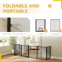 PawHut 6 Panels Dog Playpen, Foldable Portable Pet Playpen with Door, for Small & Medium Dogs, 30"H(m-6)