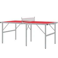 Soozier Portable Ping Pong Table Set, Table Tennis Table w/ Net, 2 Paddles, 3 Balls for Outdoor and Indoor, Easy Assembly, Red(m-2)