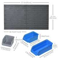 DURHAND 44PC Wall Mounted Storage Bins Parts Rack Kit with 2 Colour Parts, Hardware Screw Tool Organizer with Storage Bins, Pegboard and Hooks, Garage Plastic Organizer, Blue(m-3)