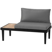 Outsunny 2 Seater Patio Sofa, Outdoor Sofa Couch with Wood Grain Side Tray and Cushions for Balcony, Backyard, Grey(m-2)