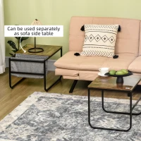 HOMCOM Coffee Table Set of 2, Nesting Tables with Storage Bag and Steel Frame for Living Room, Rustic Brown(m-6)