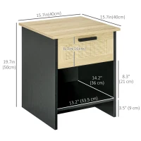 HOMCOM 2 Pieces Nightstands, Boho Bedside Tables with Drawer and Storage Shelf for Bedroom, Living Room, Black(m-3)