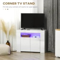 HOMCOM Corner TV Cabinet for 40 inches with LED Lights, High Gloss TV Stand with Cable Management and Open Shelf, White(m-4)