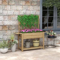 Outsunny Wood Planter with Trellis for Climbing Plants, Raised Garden Bed with Foldable Shelves, 55.1" x 17.7" x 59.4", Natural(m-8)
