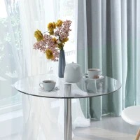 HOMCOM Round Dining Table, Modern Pub Table with Tempered Glass Top, Galvanized Metal Base, Small Dining Table, Silver(m-11)