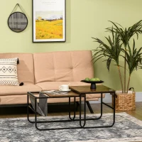 HOMCOM Coffee Table Set of 2, Nesting Tables with Storage Bag and Steel Frame for Living Room, Rustic Brown(m-1)