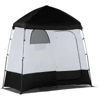 Outsunny Pop Up Shower Tent, Portable Privacy Shelter for 2 Persons, Changing Room with 2 Windows, 3 Doors, Carrying Bag, Grey and Black(m-11)