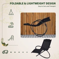 Outsunny Outdoor Rocking Lounge Chair, Foldable Zero Gravity Rocking Chair, Orbital Outdoor Patio Chaise Lounge Rocker with Mesh Seat and Pillow, Black(m-6)