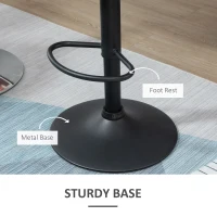 HOMCOM Bar Stool Set of 2 Fabric Adjustable Height Armless Upholstered Counter Chairs with Swivel Seat, Black(m-6)