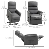 HOMCOM Lift Chair for Elderly, Power Chair Recliner with Remote Control, Side Pockets for Living Room, Grey(m-3)