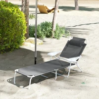 Outsunny Outdoor Sun Lounger, Folding Chaise Lounge with 4-level Adjustable Backrest, Charcoal Grey(m-8)